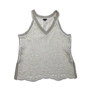 REBECCA ELLIOT White‎ Gray Lace Tank Top Large